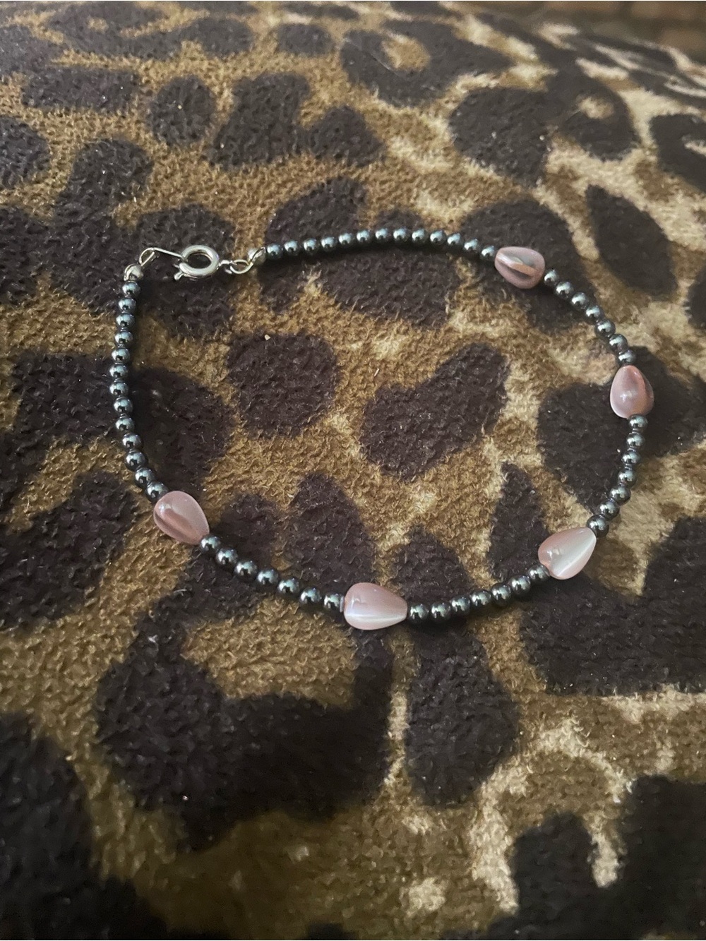 Delicate Pink Bead and Hematite Ankle  Bracelet - Women's Jewelry